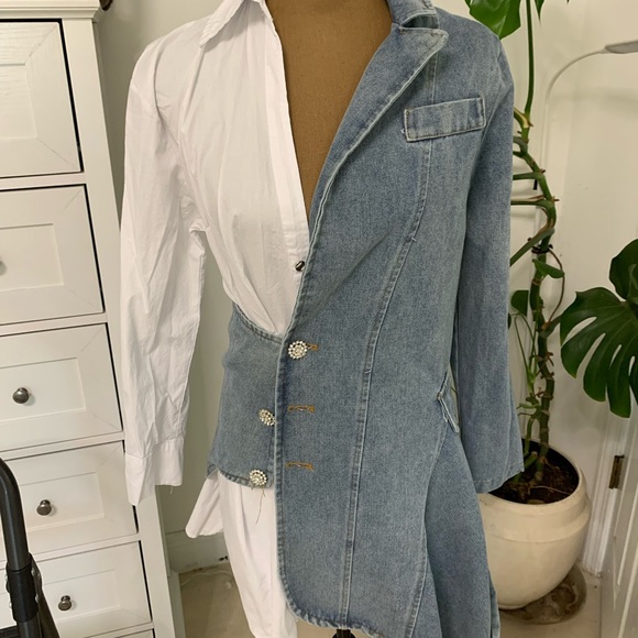 SHEIN Dresses & Skirts - SHEIN Asymmetrical Denim and White Dress